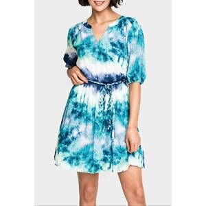 NEW GIBSONLOOK day trip dress with braided belt in watercolor lake print